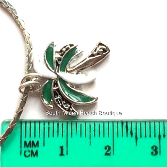 Palm Tree Necklace Silver Plated Island Beach Hawaii Nautical Enamel Coconut 18" - Picture 9 of 10
